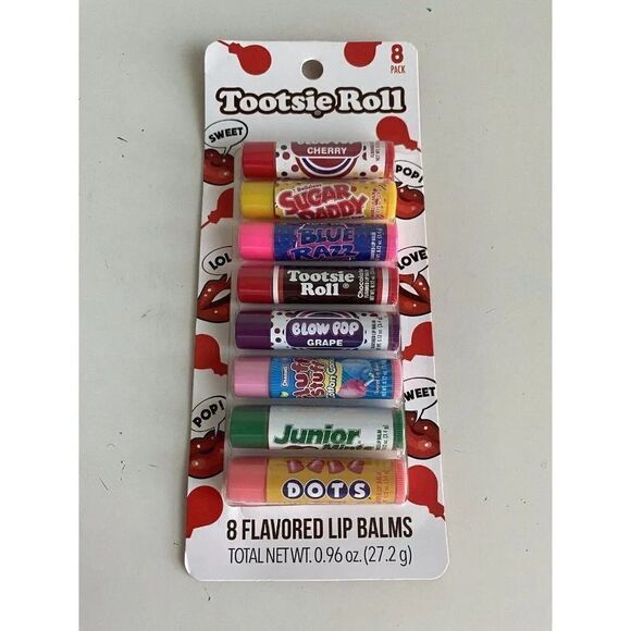 8 Pk Tootsie Roll Candy Flavored Lip Balms Blow Pop Dots Junior Mint Chap Stick - Picture 1 of 14